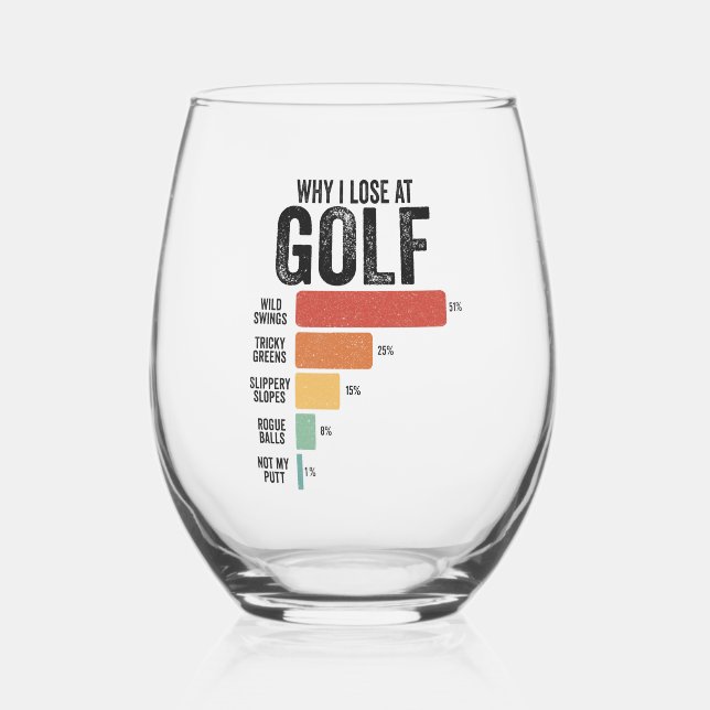 Funny Golf Sport Why I Lose At Golfing Game Retro  Stemless Wine Glass (Back)