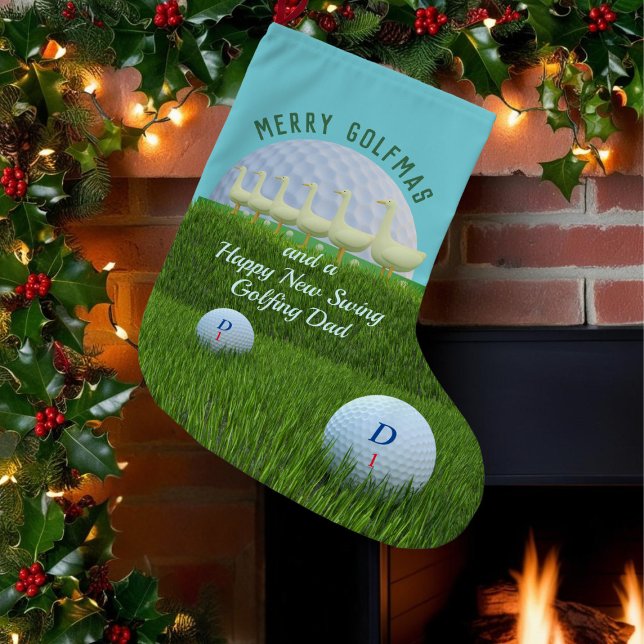 Funny Golf Theme Six Geese Christmas Stocking (Merry Golfmas! There's 6 geese laying golf balls on this fun christmas stocking. Perfect for golfers)