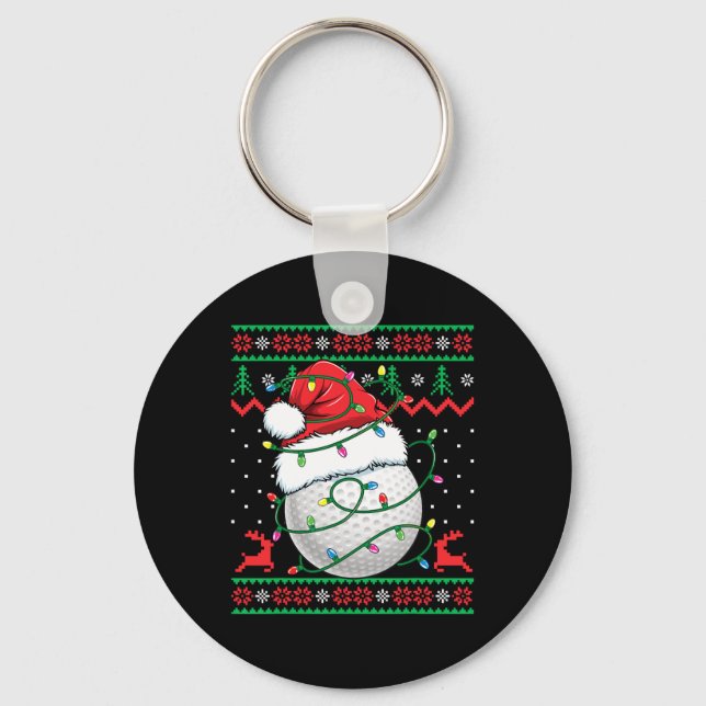 Funny Golf Ugly Christmas Sweater Womens Mens Golf Key Ring (Front)