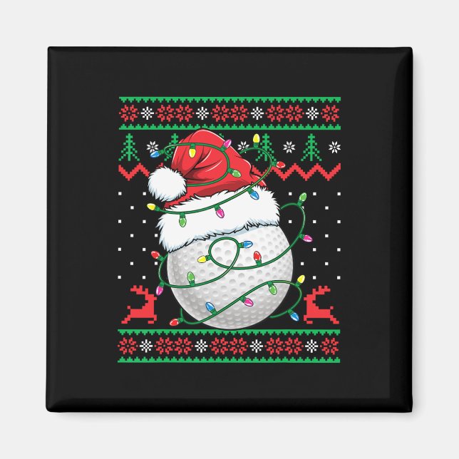 Funny Golf Ugly Christmas Sweater Womens Mens Golf Magnet (Front)