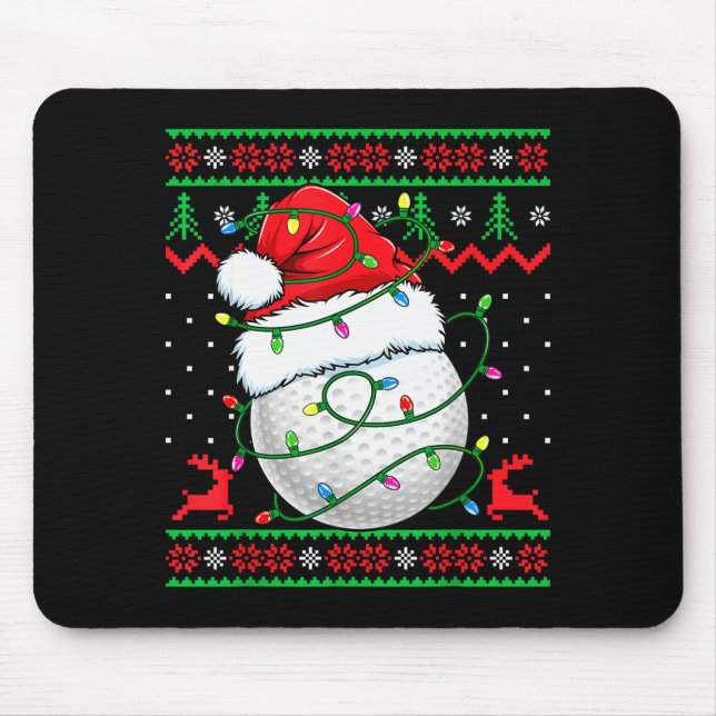 Funny Golf Ugly Christmas Sweater Womens Mens Golf Mouse Mat (Front)