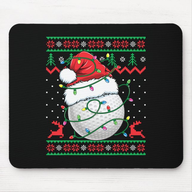 Funny Golf Ugly Christmas Sweater Womens Mens Golf Mouse Mat (Front)