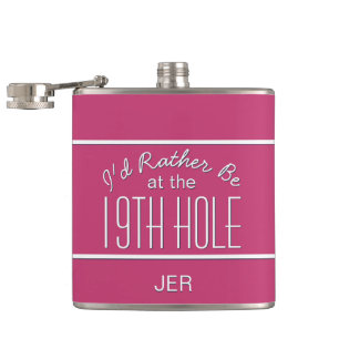 Funny Golfer 19th Hole Monogrammed Pink Girly Hip Flask