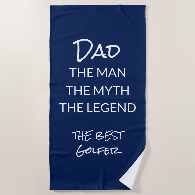 Funny Golfer Dad Navy Blue Custom Beach Towel (Front)