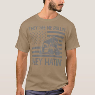 Funny Golfer Daddy Father Day See Me Rolling USA F T-Shirt