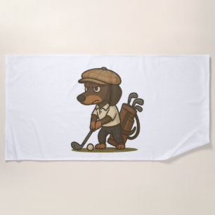 Funny Golfer Gift – Dachshund on the Tee Beach Towel