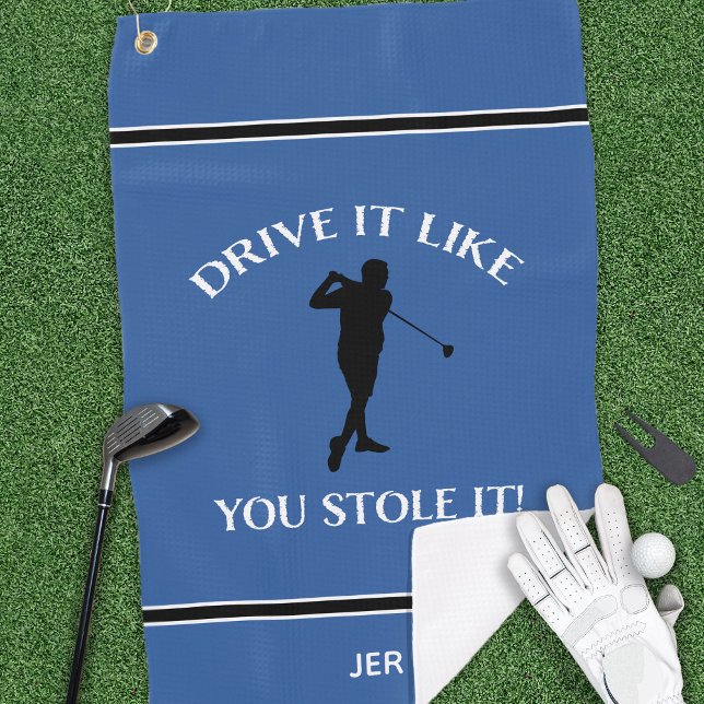 Funny Golfer Humour For Him Monogram Sports Blue Golf Towel (Funny Golfer Humor For Him Monogram Sports Blue Golf Towel)