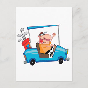 funny golfer in golf cart postcard