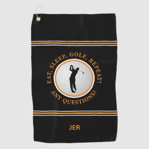 Funny Golfer Male Sports Pro Golf Black Orange Towel