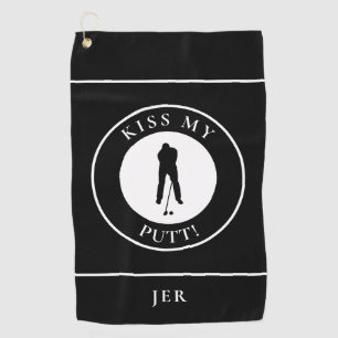 Funny Golfer Putt Humour Modern Monogram Mens Blac Golf Towel