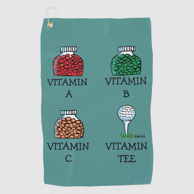 Funny Golfer Vitamin Tee Cartoon Golf Towel (Front)