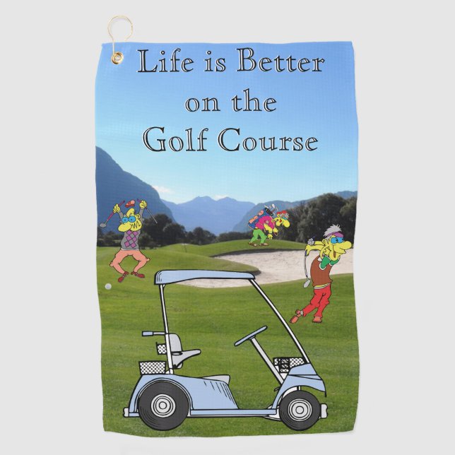 Funny Golfers and Golf Cart Towel (Front)