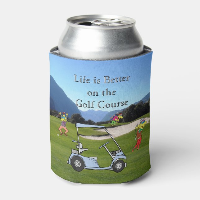 Funny Golfers and Golf Cart Towel Can Cooler (Can Front)