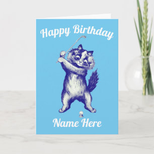 funny golfing cat Birthday Card