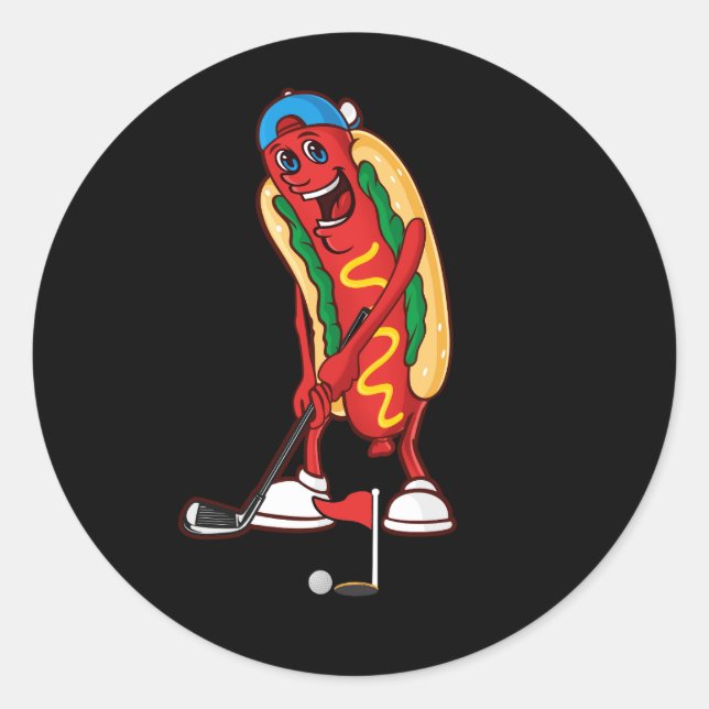 Funny Golfing Hot Dog Golf Cute Golfer Meme Sport  Classic Round Sticker (Front)