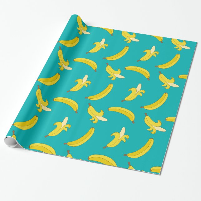 Funny Gone Bananas illustrated pattern Wrapping Paper (Unrolled)