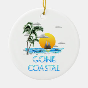 Funny Gone Coastal Nautical Sailing Sunset Ceramic Tree Decoration