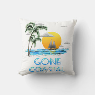 Funny Gone Coastal Nautical Sailing Sunset Cushion
