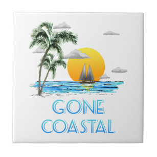 Funny Gone Coastal Nautical Sailing Sunset Tile