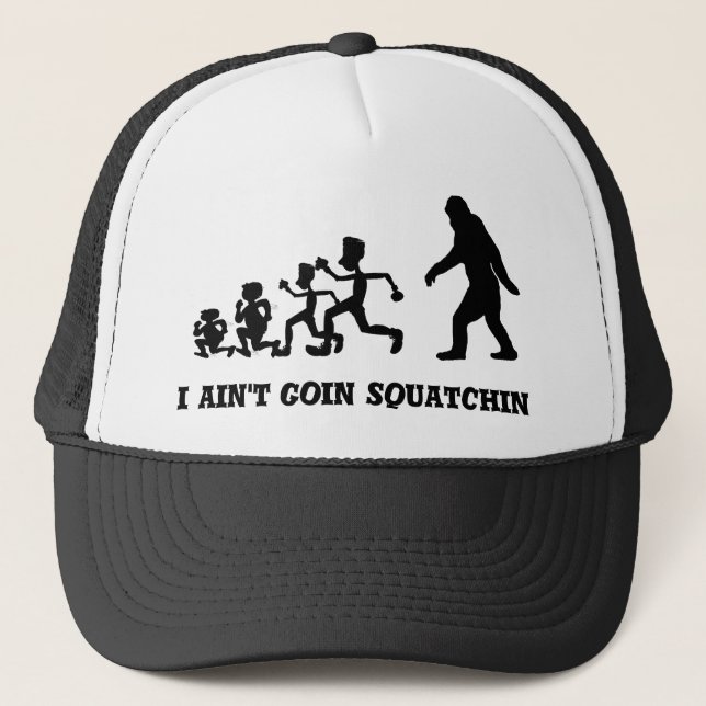 Funny Gone Squatchin evolution text Trucker Hat (Front)