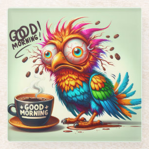 Funny Good Morning Bird Glass Coaster