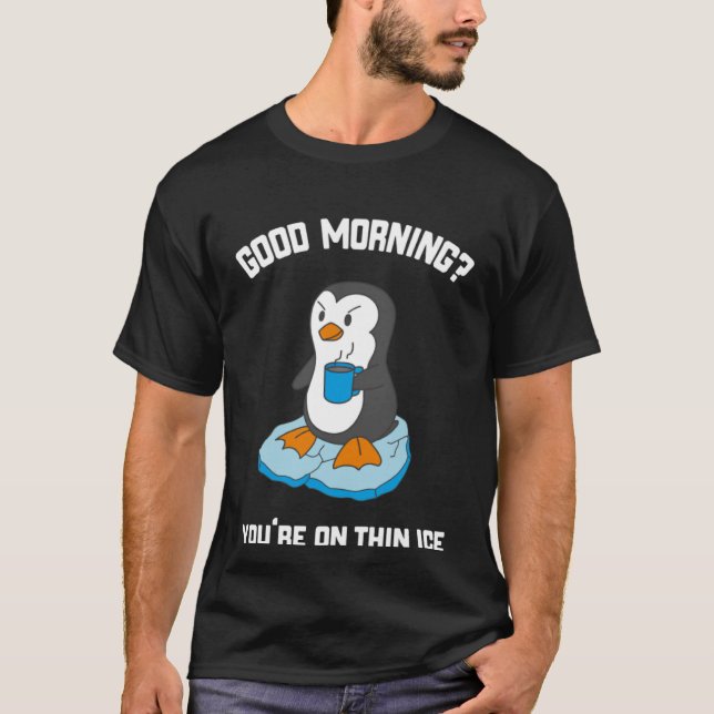 Funny Good Morning Penguin With Coffee Pullover Ho (Front)