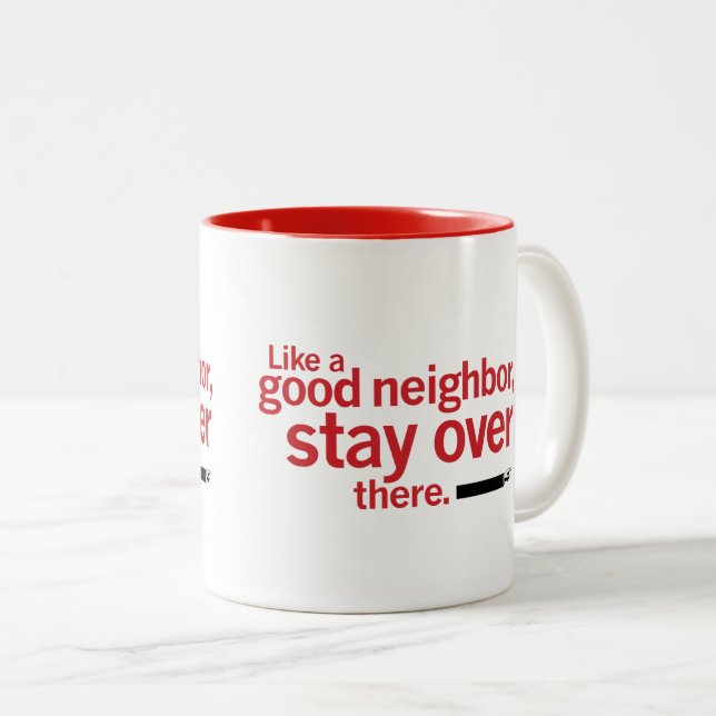 Funny Good Neighbor Social Distance Two-Tone Coffee Mug (Front Right)