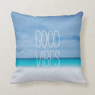 Funny good vibes beach ocean photo hipster cushion