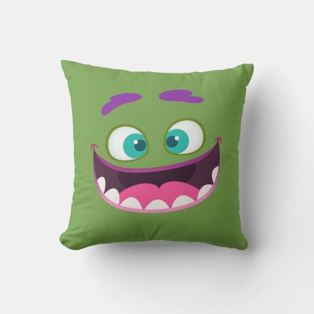 Funny Goofy Silly Monster Face - lime green Cushion (Front)