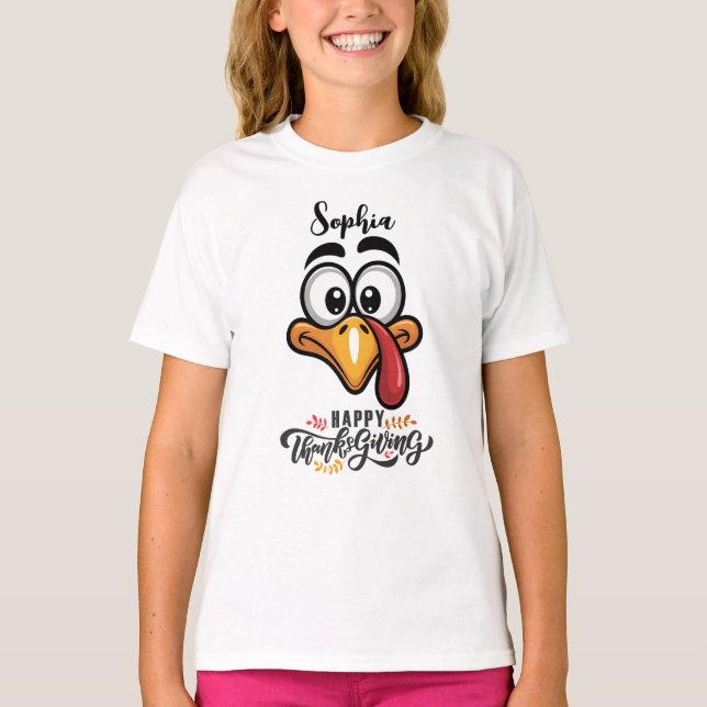 Funny Goofy Turkey Face Personalised Cartoon T-Shirt (Front)