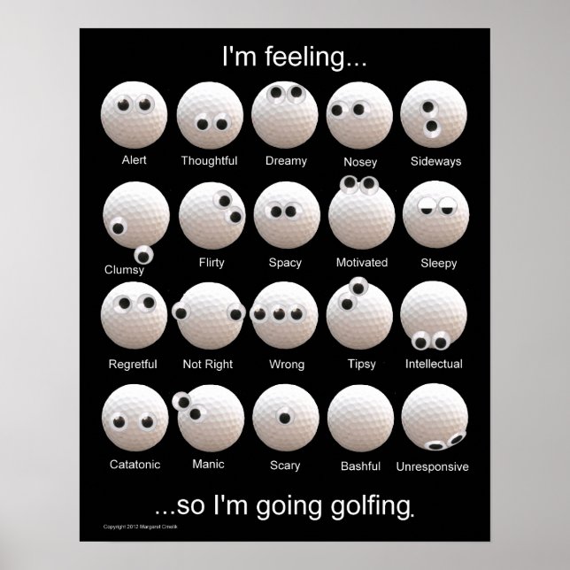  Funny Googly-Eyed Golf Ball Emotions Poster (Front)