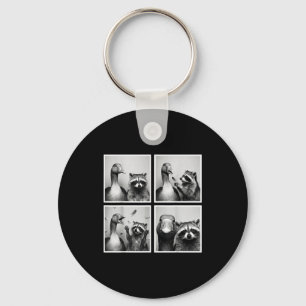 Funny goose and raccoon photobooth friends chaos key ring