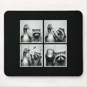 Funny goose and raccoon photobooth friends chaos mouse mat