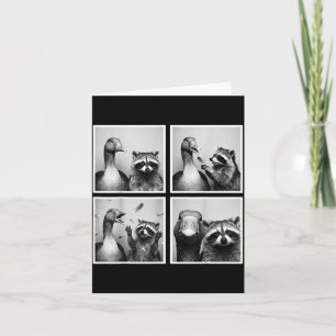Funny goose and racoon photobooth friends chaos card
