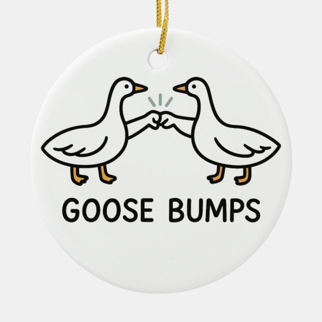 Funny Goose Bumps Cartoon | Fist Bump Geese Animal Ceramic Tree Decoration (Front)