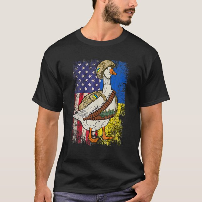 Funny Goose Cat Ukraine I Stand With Ukraine Ukrai T-Shirt (Front)