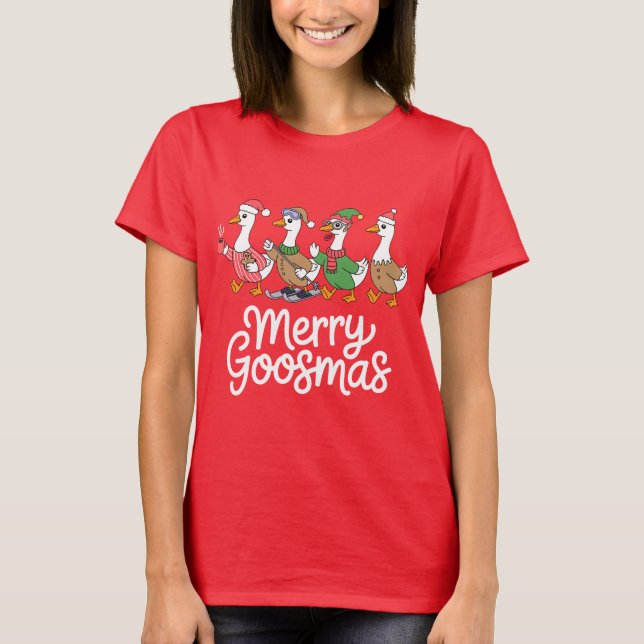  Funny Goose Christmas T-Shirt  (Front)