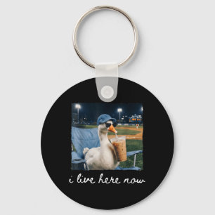 Funny Goose Duck Live Here Baseball Ballfield Meme Key Ring