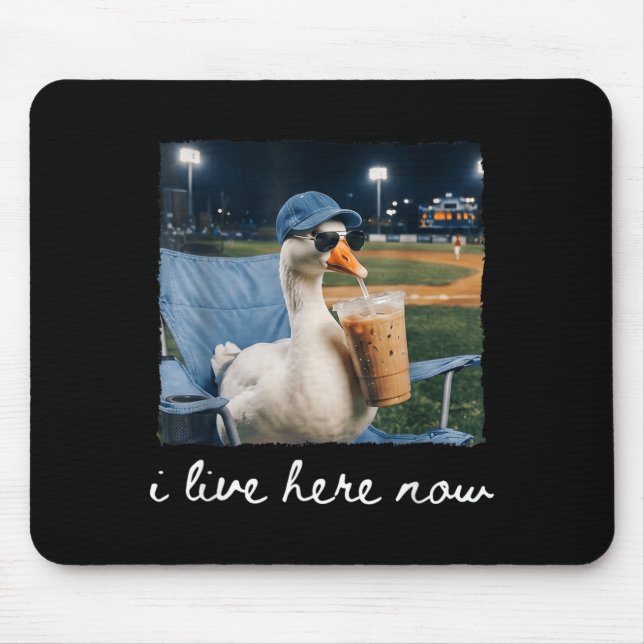 Funny Goose Duck Live Here Baseball Ballfield Meme Mouse Mat (Front)