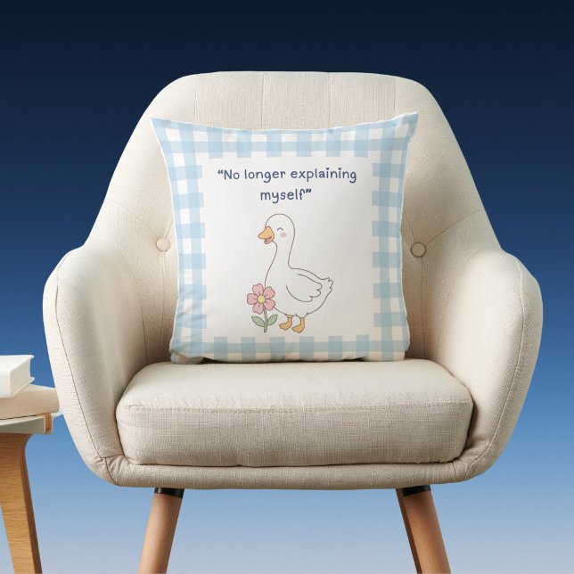 Funny Goose Gingham Throw Pillow ("No longer explaining myself" custom name pillow)