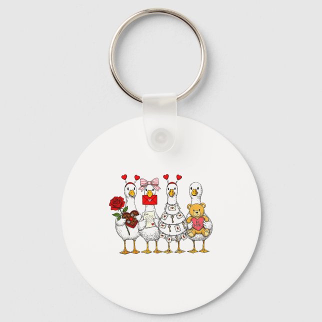 Funny Goose Happy Valentine Goose Cute Heart Lover Key Ring (Front)