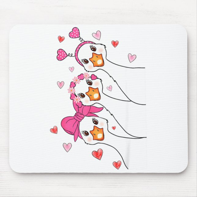 Funny Goose Happy Valentine Goose Cute Heart Lover Mouse Mat (Front)