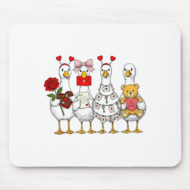 Funny Goose Happy Valentine Goose Cute Heart Lover Mouse Mat (Front)