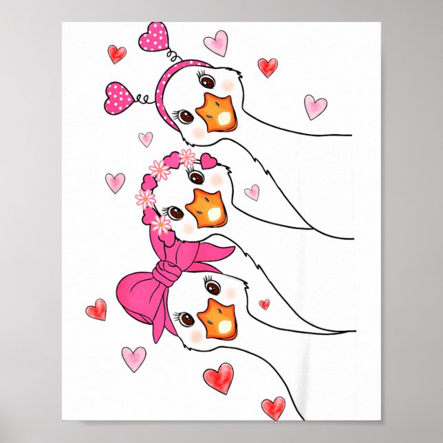 Funny Goose Happy Valentine Goose Cute Heart Lover Poster (Front)