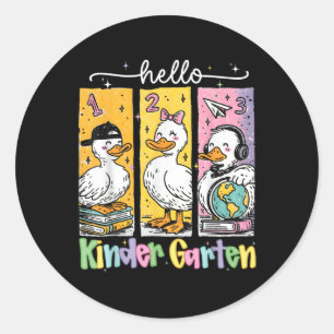 Funny Goose Hello Kindergarten Back To School Firs Classic Round Sticker
