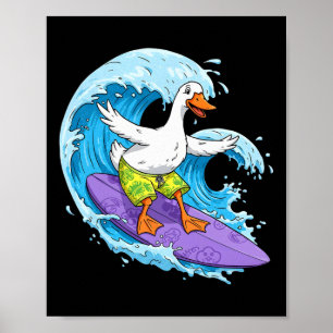 Funny Goose Is Surfing An Ocean Wave 1 - Fan Fun Poster
