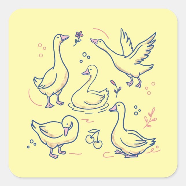 Funny Goose Pattern Square Sticker (Front)