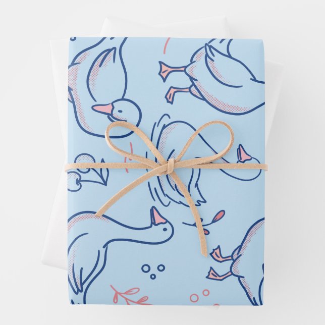 Funny Goose Pattern Wrapping Paper Sheet (In situ)