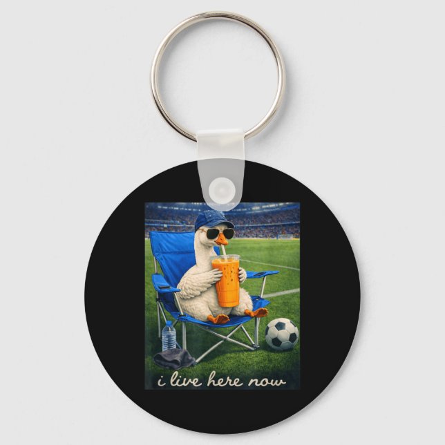 Funny Goose Soccer I Live Here Now Key Ring (Front)