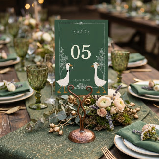 Funny Goose Wedding Custom Names Rustic Green Table Number